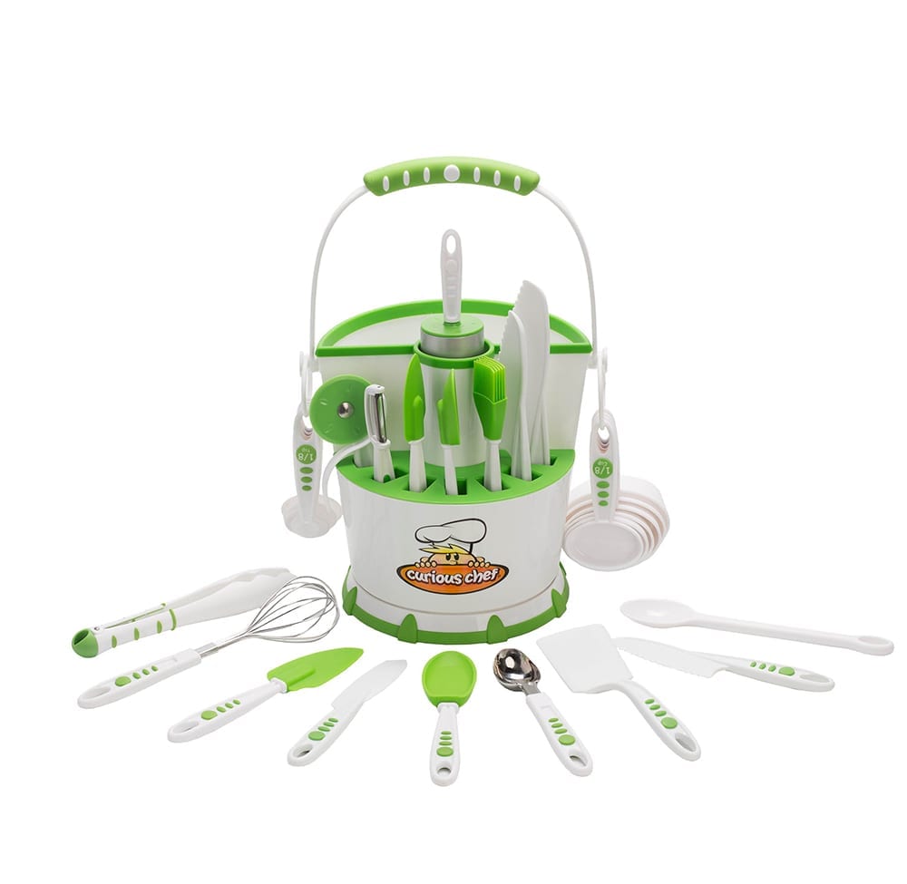 Curious Chef Kid-Safe 3 Piece Knife Set Dishwasher Safe BPA-Free S M L  White Green